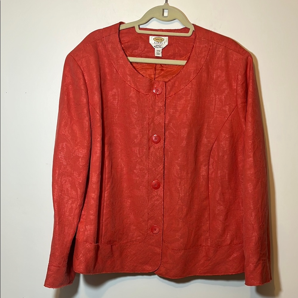 Women's Talbots Salmon Button Up Paisley Print Button Blazer Size 24W